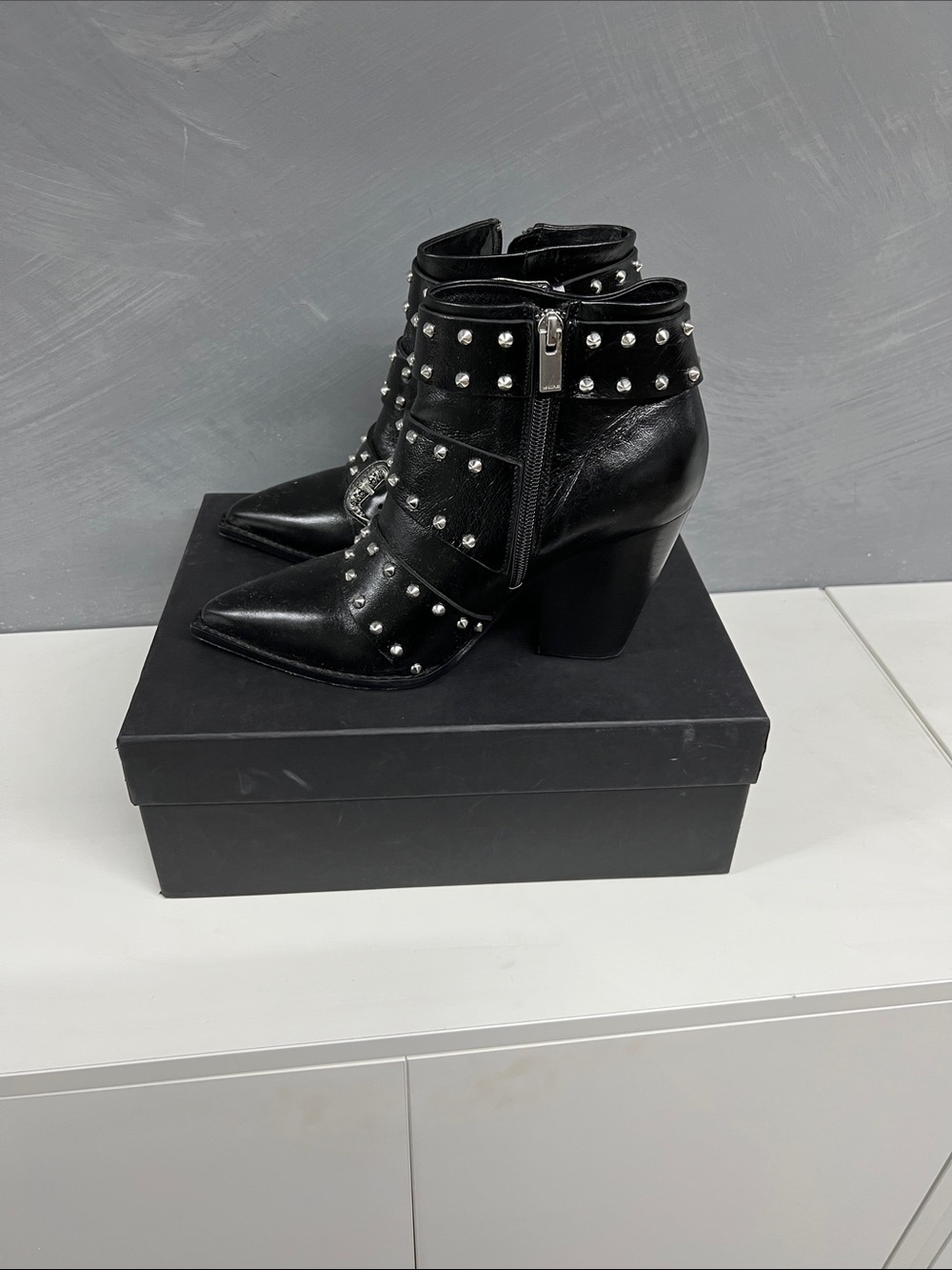 The Kooples Black Studded Pointed Toe Ankle Booties
